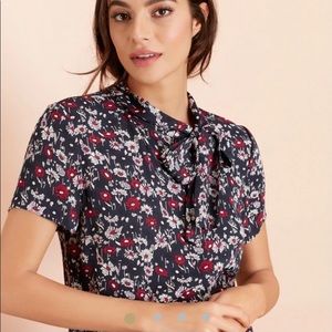 Brooks Brothers Floral Tie Front Crepe Blouse